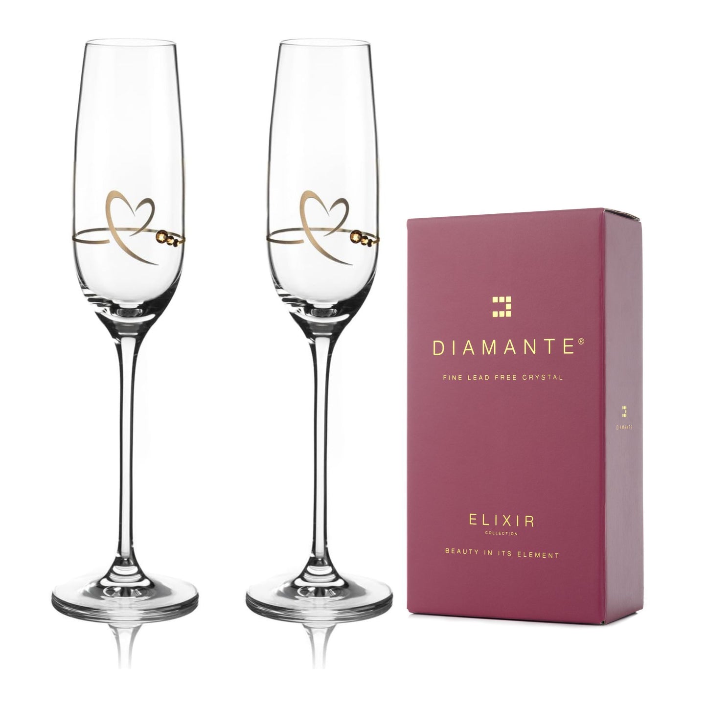 Heart of Gold Crystal Champagne Flutes
