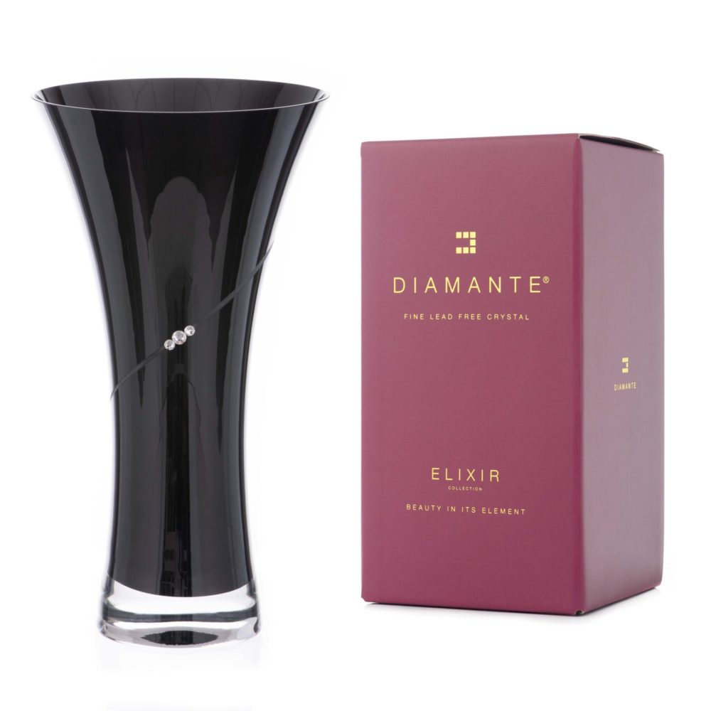 Silhouette Black Hollow Sided Trumpet Vase Adorned with Swarovski Crystals- 25cm