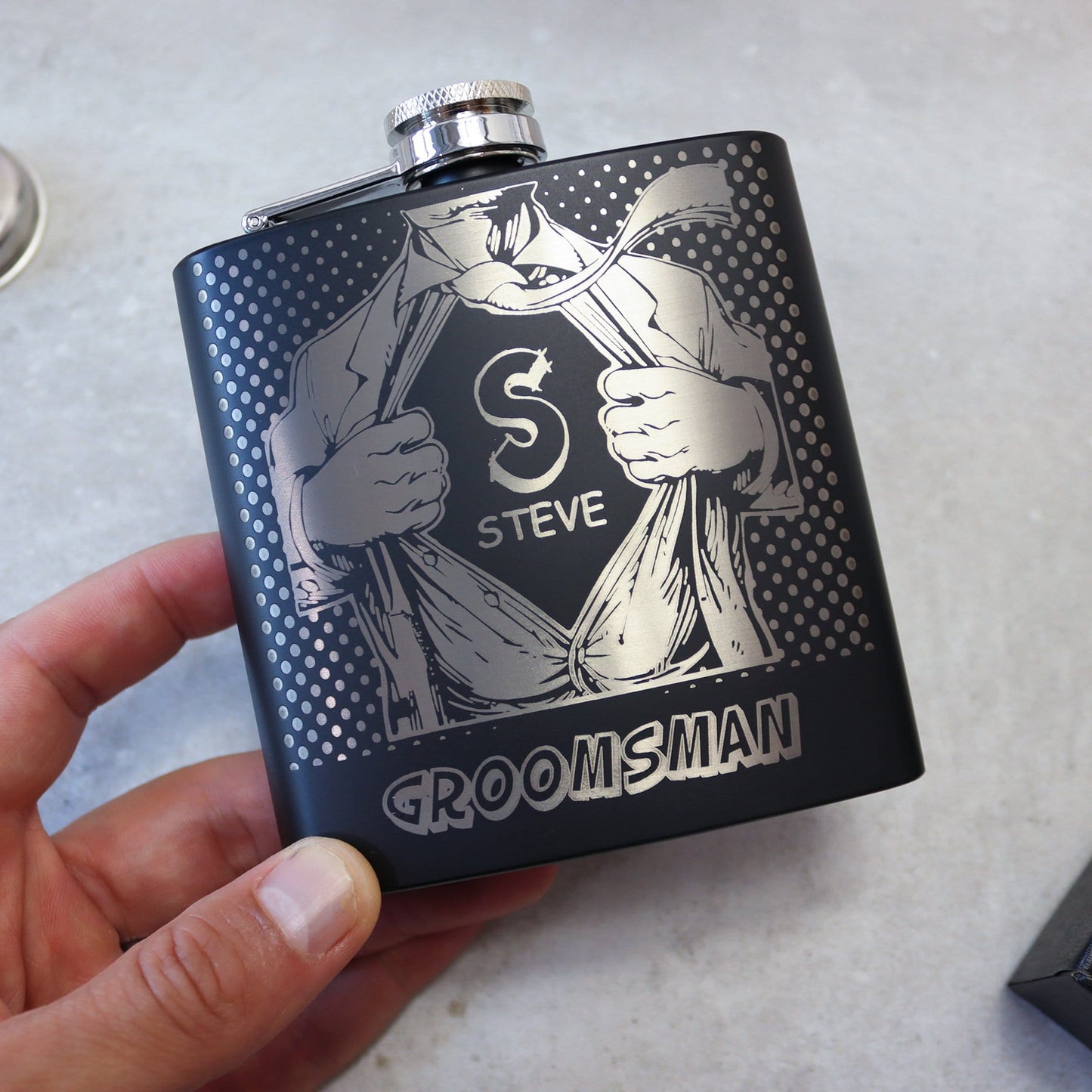 Superhero Groomsman Hip Flasks