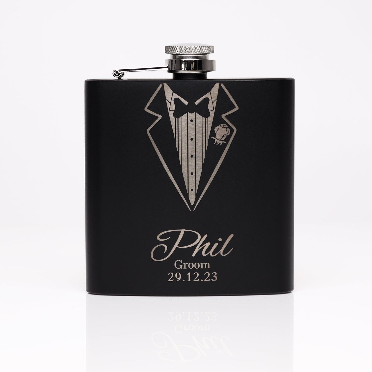 The Tux Groomsman Hip Flasks