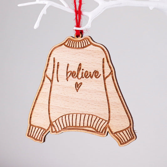 I Believe Christmas Jumper Decoration With Message