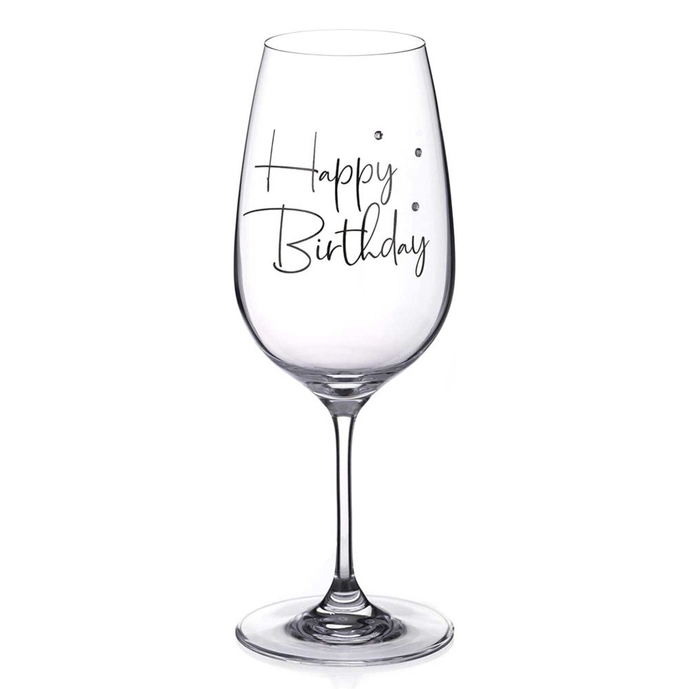 Happy Birthday Wine Glass – Adorned with Swarovski Crystals – Single Glass