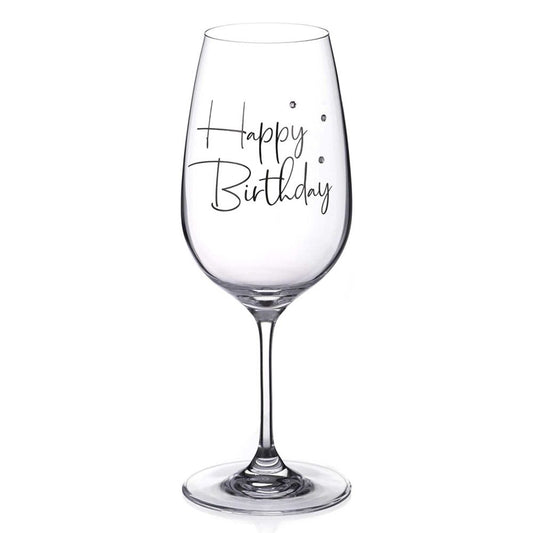 Happy Birthday Wine Glass – Adorned with Swarovski Crystals – Single Glass
