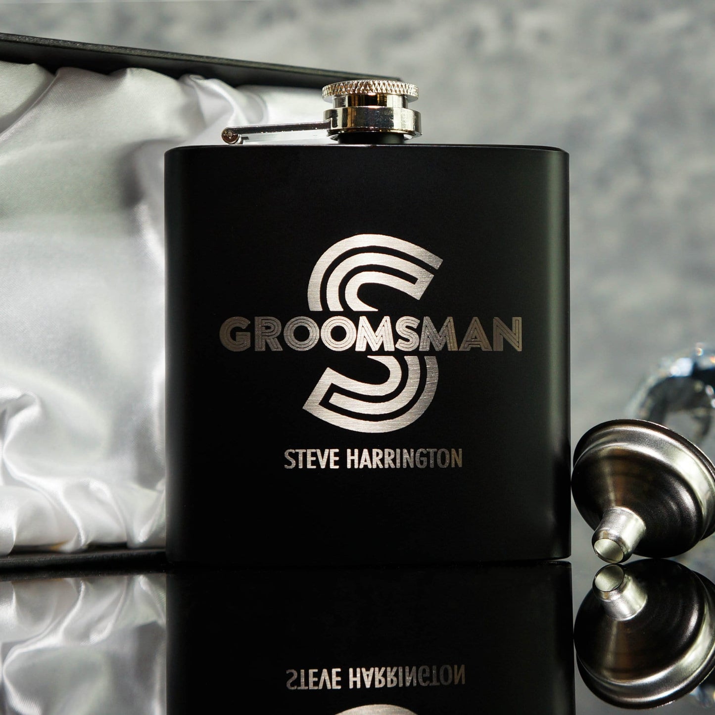 Modern Lines Groomsman Hip Flasks