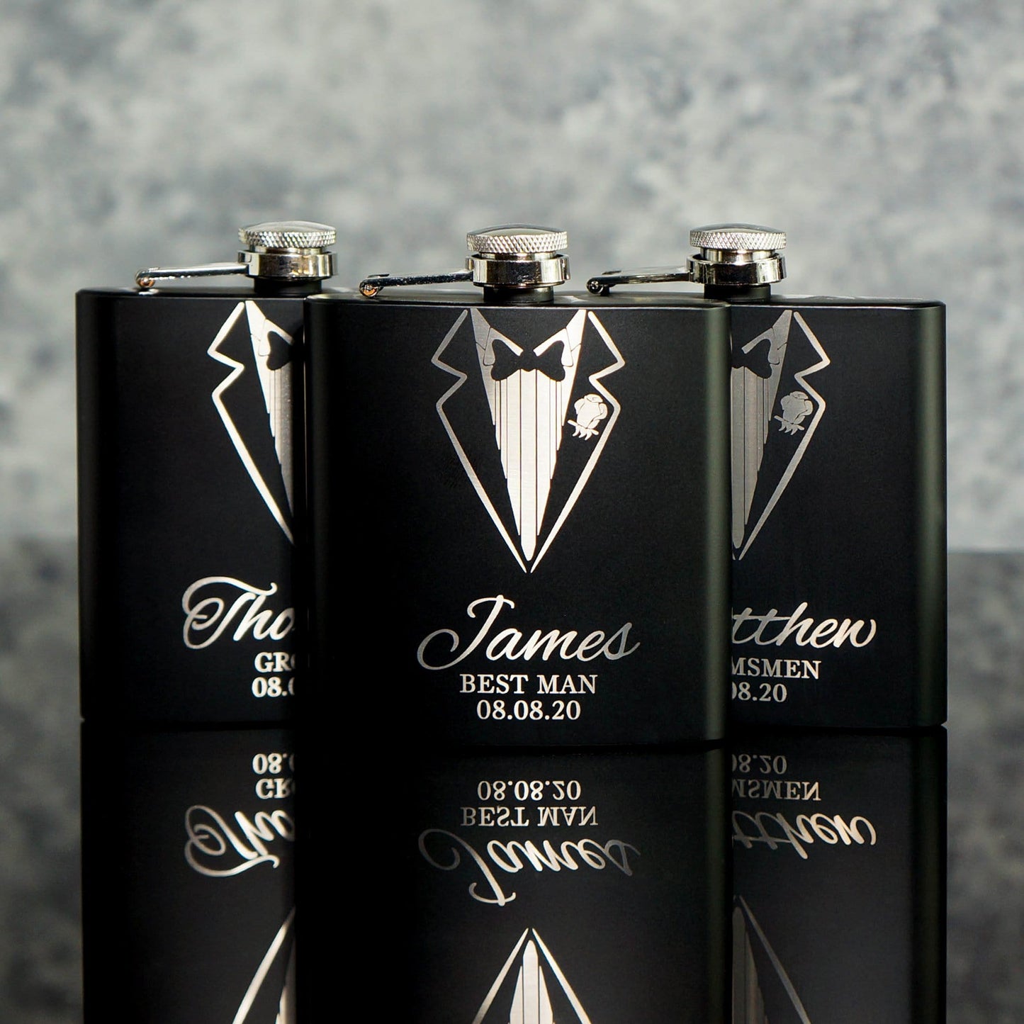 The Tux Groomsman Hip Flasks