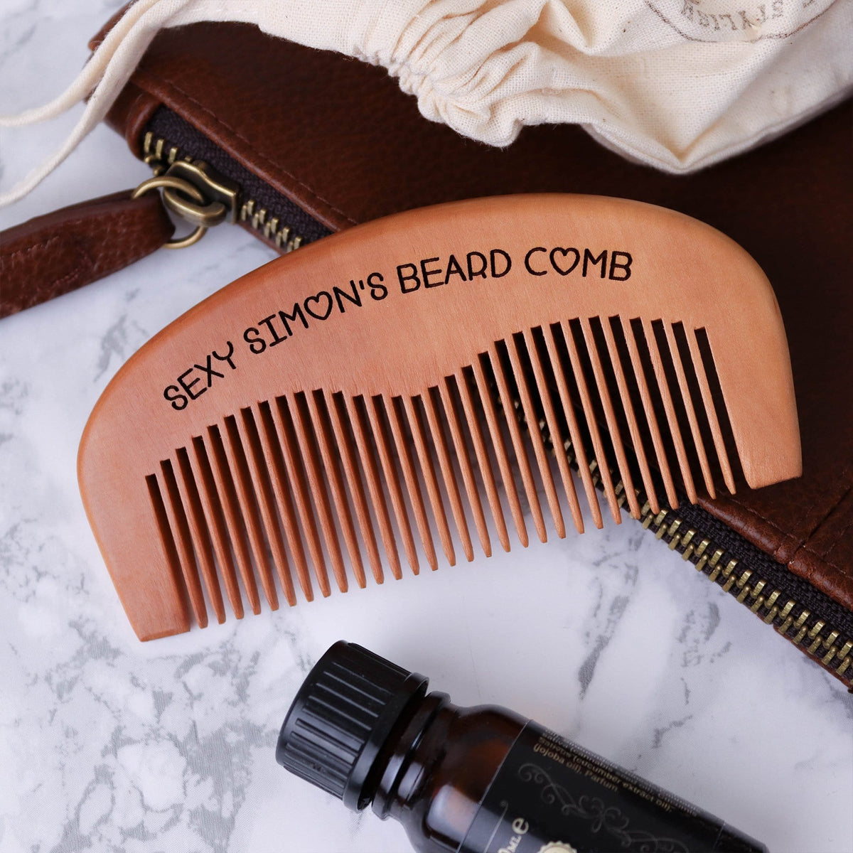 Wooden beard comb with engraved personalised message by Original Monkey Gifts.