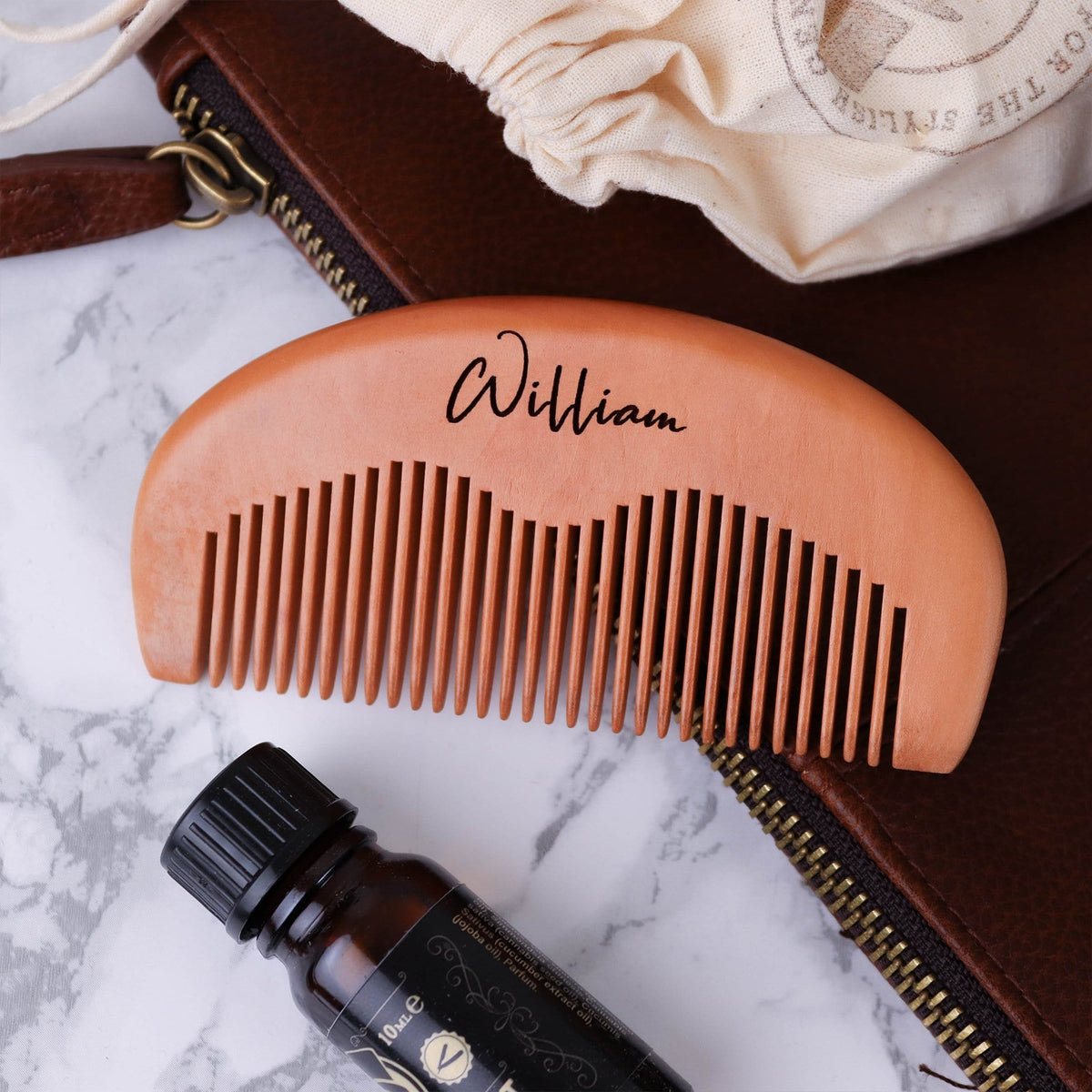 Wooden beard comb with engraved personalised message by Original Monkey Gifts.