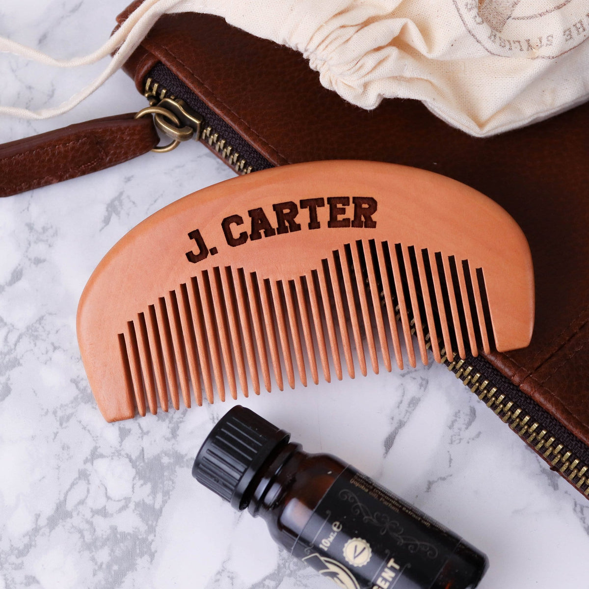 Wooden beard comb with engraved personalised message by Original Monkey Gifts.