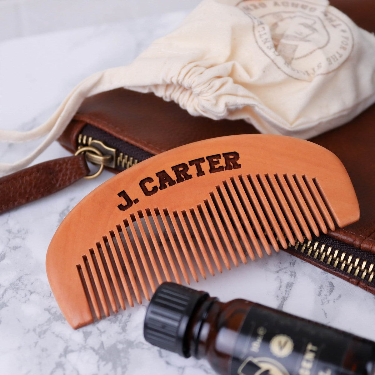 Wooden beard comb with engraved personalised message by Original Monkey Gifts.