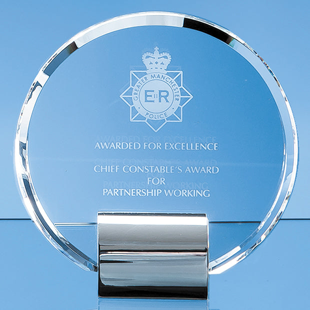 17.5cm Optical Crystal Circle mounted on a Chrome Stand