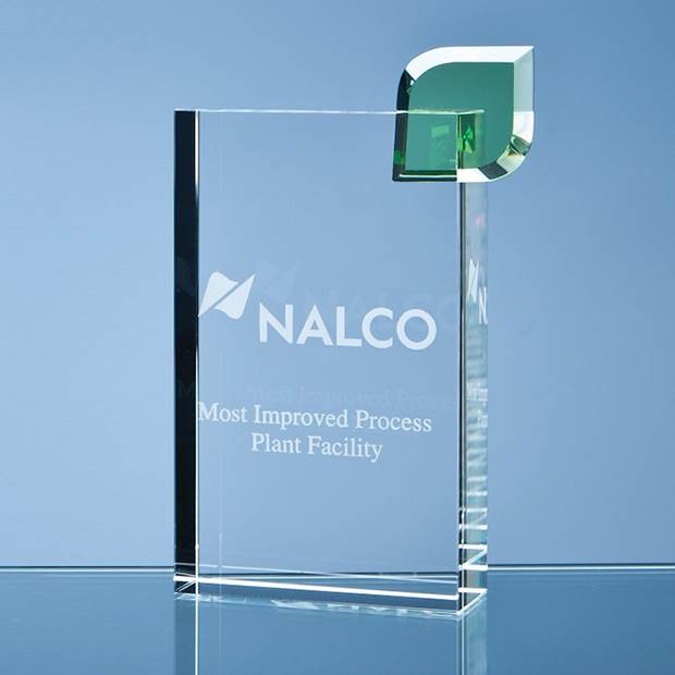 17cm Optical Crystal Eco Excellence Award with a Single Green Leaf