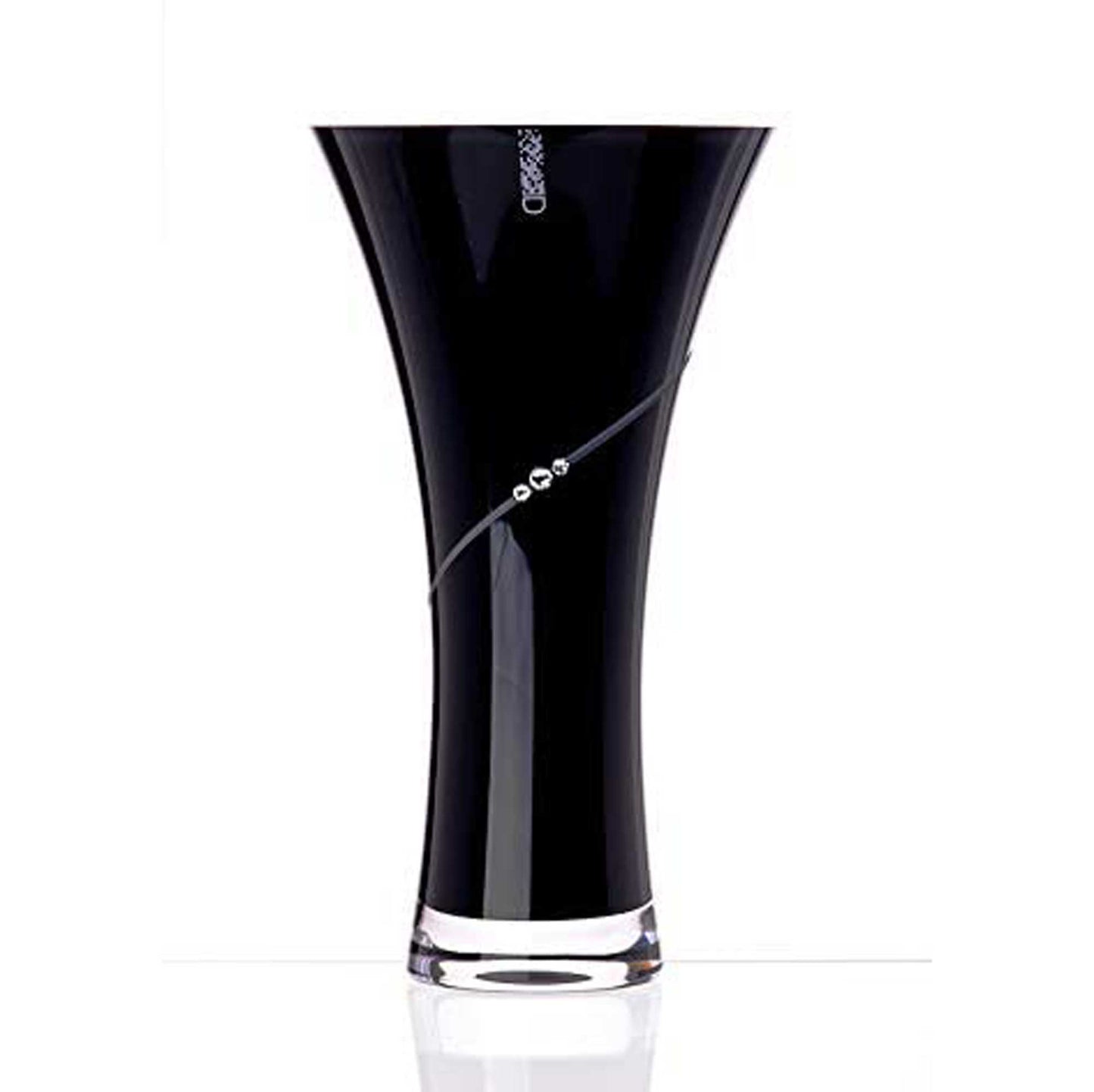 Silhouette Black Hollow Sided Trumpet Vase Adorned with Swarovski Crystals- 25cm