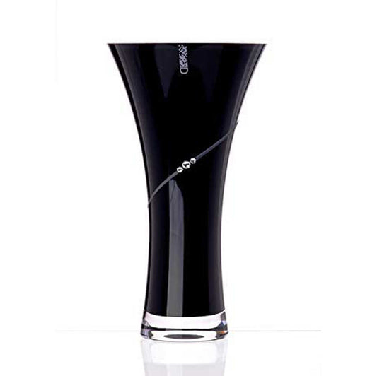 Silhouette Black Hollow Sided Trumpet Vase Adorned with Swarovski Crystals- 25cm