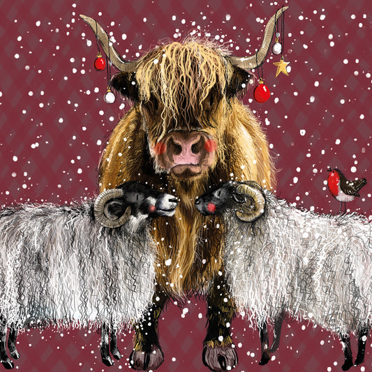 Christmas Roll Wrap - Sheep and Highland Cow