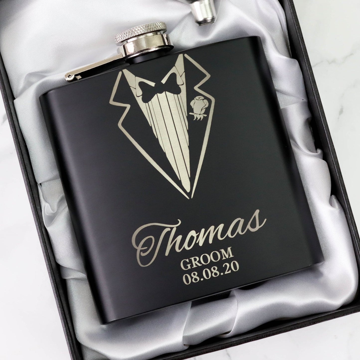 The Tux Groomsman Hip Flasks