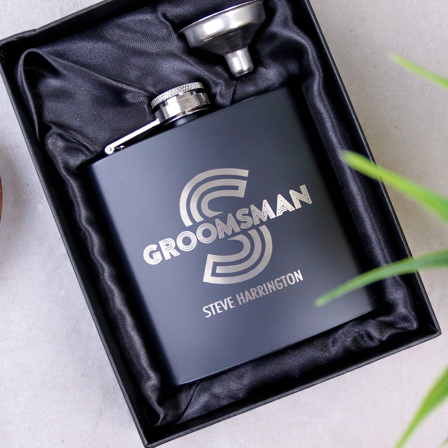 Modern Lines Groomsman Hip Flasks