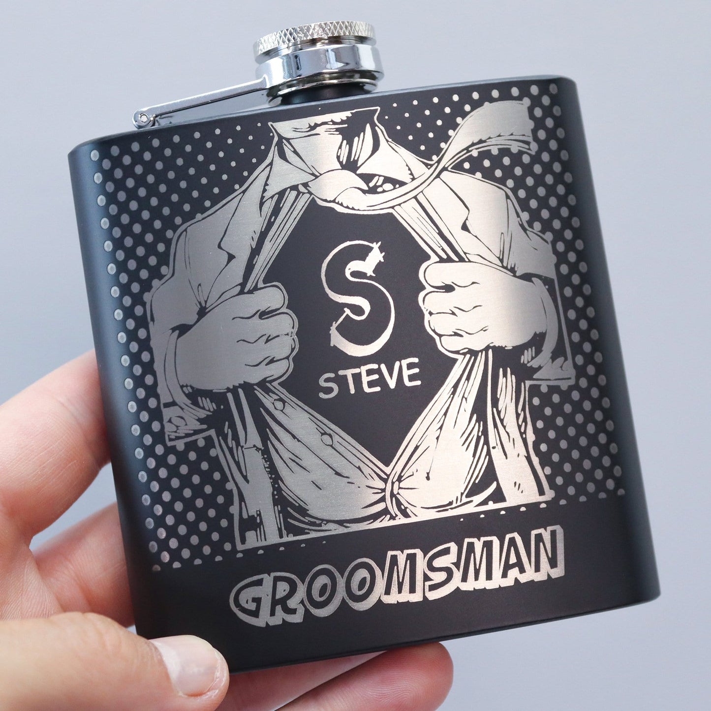 Superhero Groomsman Hip Flasks