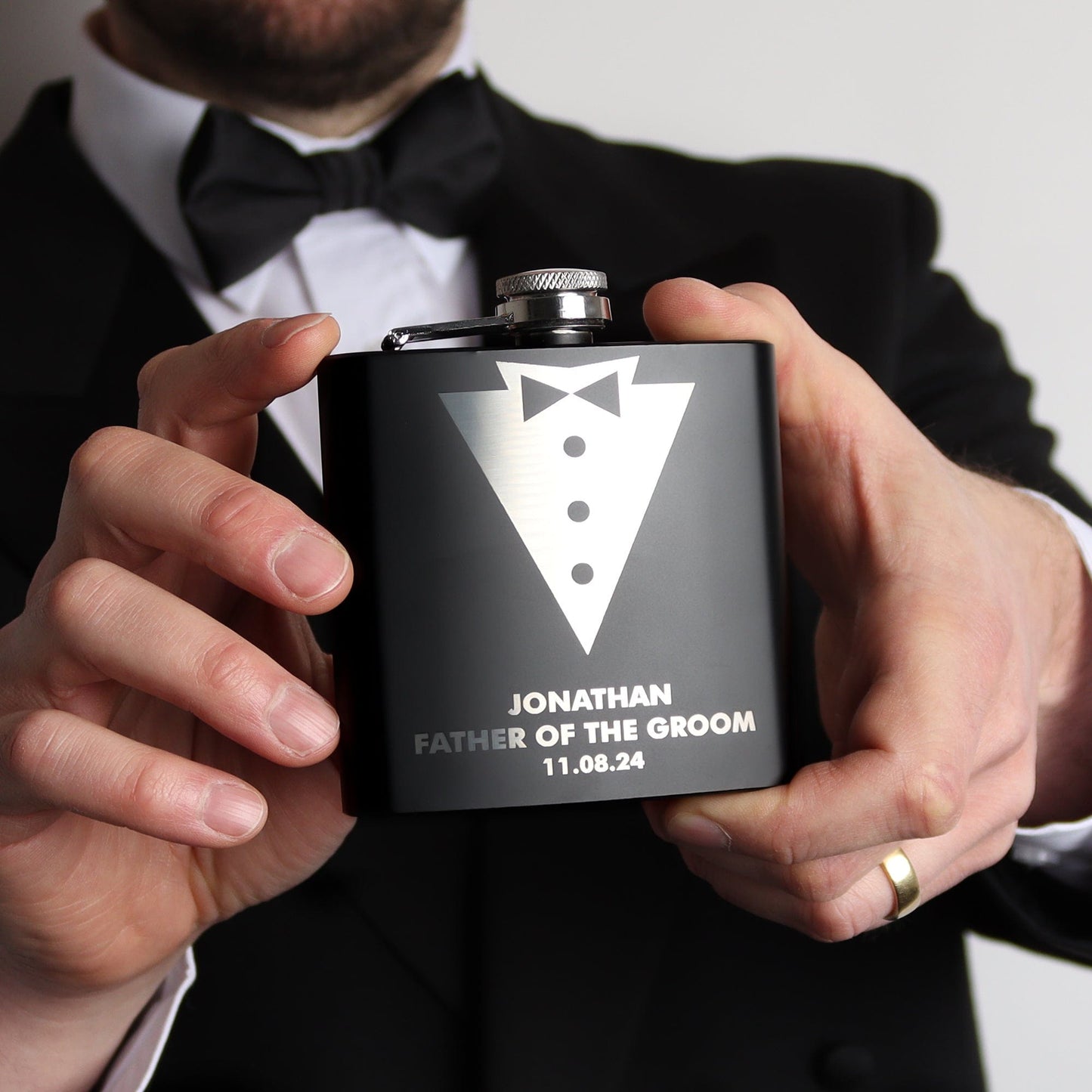 Sharp Tux Groomsman Hip Flasks