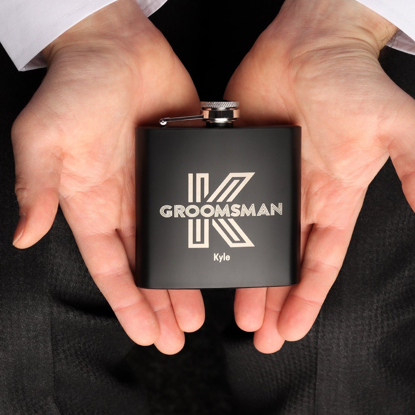 Modern Lines Groomsman Hip Flasks