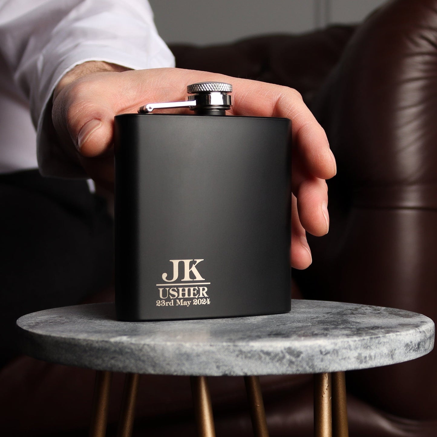 Simple Mono Groomsman Hip flasks