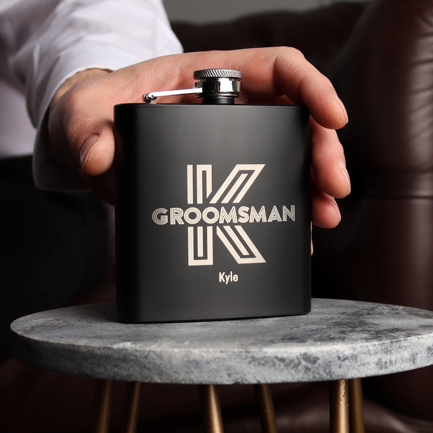 Modern Lines Groomsman Hip Flasks
