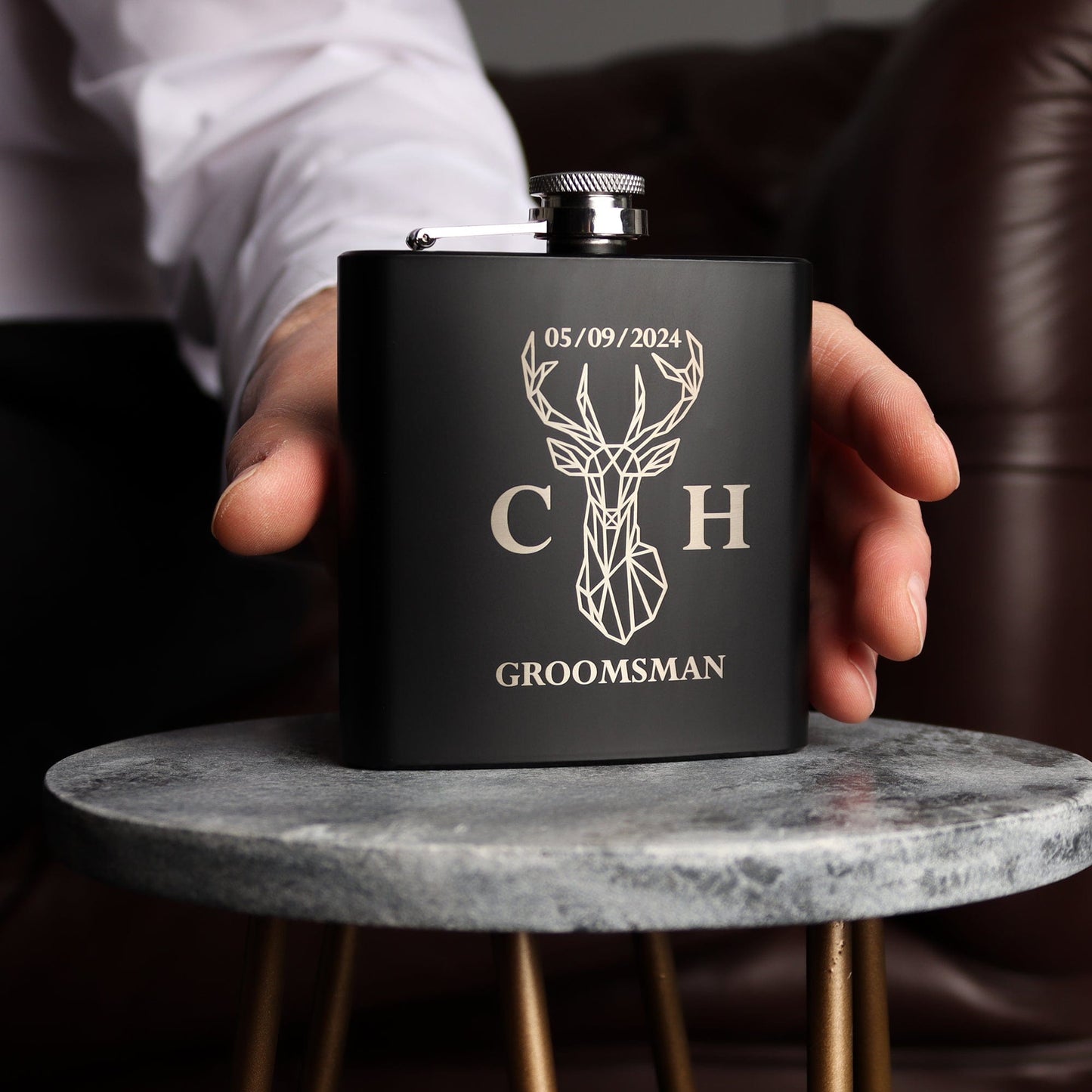 The Geometric Stag Hip Flask