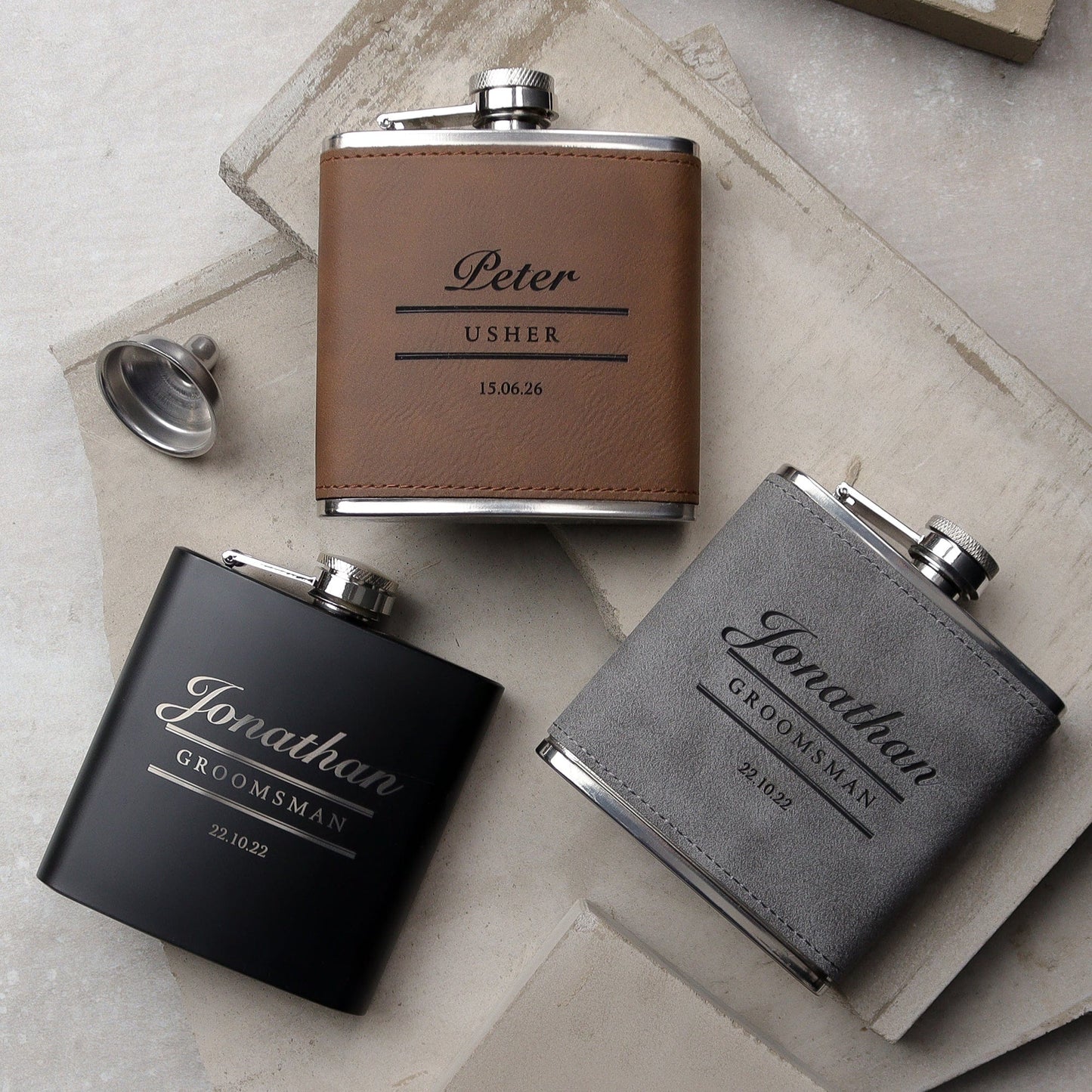 Classic Script Groomsmen Hip Flasks